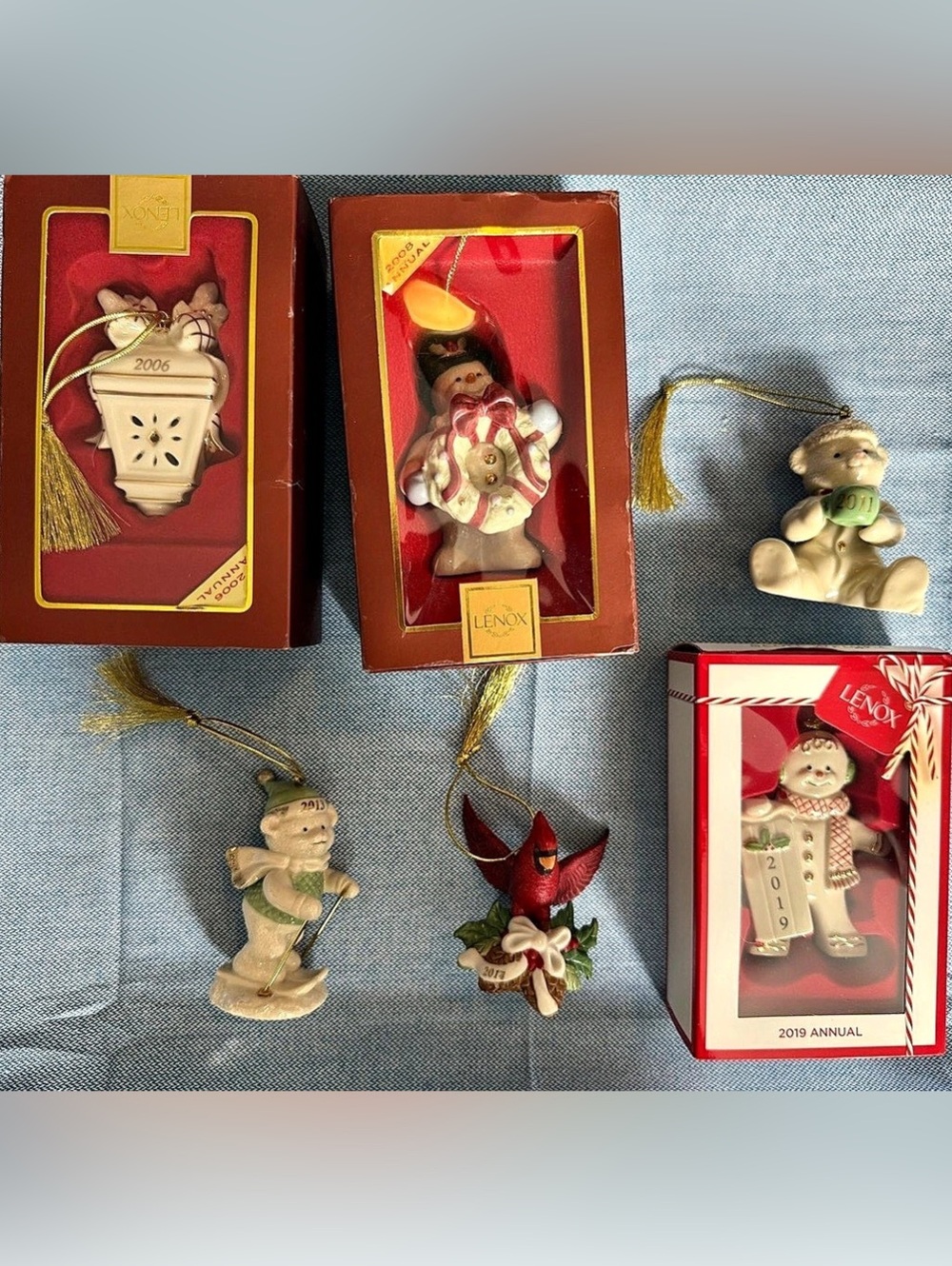 Bundle of 6 Lenox Annual Porcelain Christmas Ornament